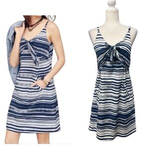 Cabi Women's Blue White Knot Striped Nautical Adjustable Tank Dress Size M Beach